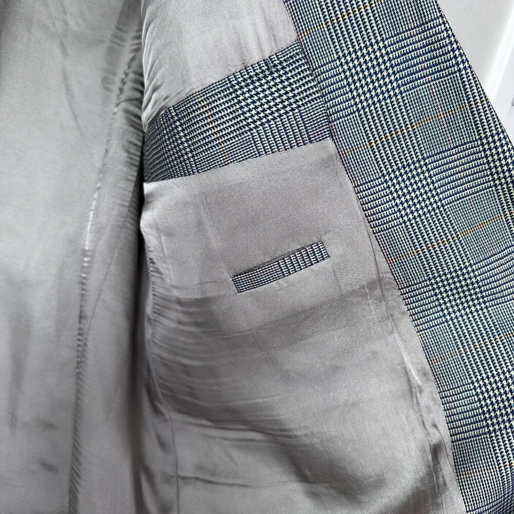 Hugo Boss Saks Fifth Avenue Men's Blazer Plaid 2 Button Shoulder Pads Green Gray